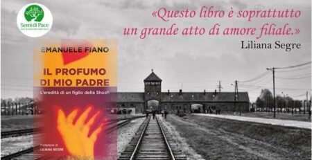 immagine di coertina del libro e ingresso campo di concentramento di birkenau
