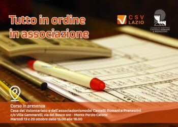 Tutto in ordine in associazione Casa del Volontariato e dell’associazionismo dei Castelli Romani e PrenestiniInizio corso: 13 ottobre